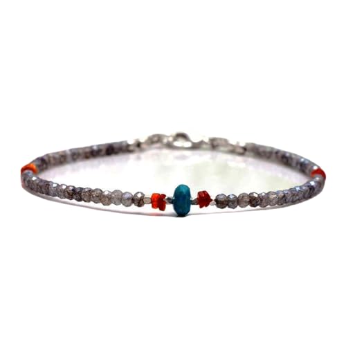 OPAL_WORLD LBRC_OW_08034 Türkis-Armband mit 3 mm Reifen und Rondel facettierten Perlen und versilbertem Verschluss 18 cm von OPAL_WORLD