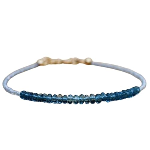 OPAL_WORLD LBRC_OW_08155 London Blue Topas & Mondstein Armband mit facettierten Perlen in Rondelle-Form und vergoldetem Verschluss 18 cm von OPAL_WORLD
