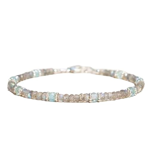 OPAL_WORLD Labradorit Aquamarin Armband 3-3,5 mm mit facettierten Perlen in Rondelle-Form und versilbertem Verschluss 18 cm | LBRC_OW_07924 OPAL_WORLD Labradorit Aquamarin Armband 3-3,5 mm mit facettierten Perlen in Rondelle-Form und versilbertem Verschluss 18 cm | LBRC_OW_07924 von OPAL_WORLD