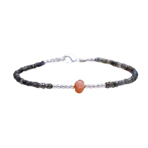 OPAL_WORLD Labradorit Armband mit Sonnenstein 3 mm, facettierte runde Perlen in eleganter Form, verstellbarer versilberter Verschluss 18 cm | LBRC_OW_08030 OPAL_WORLD Labradorit Armband mit Sonnenstein 3 mm, facettierte runde Perlen in eleganter Form, verstellbarer versilberter Verschluss 18 cm | LBRC_OW_08030 von OPAL_WORLD