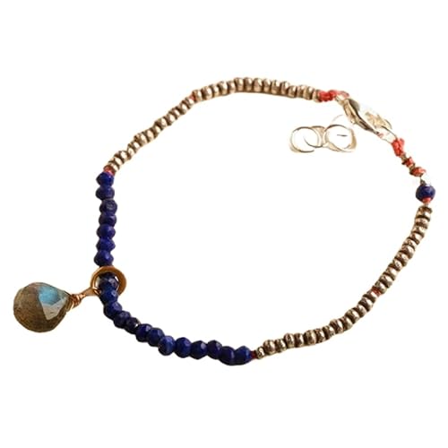 OPAL_WORLD Lapislazuli Armband 3 mm Labradorit mit facettierten Perlen in Birnenform und rundem Verschluss verstellbar vergoldet 18 cm | LBRC_OW_08110 von OPAL_WORLD