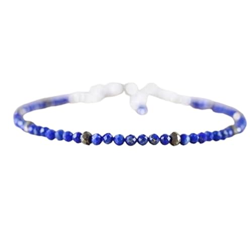 OPAL_WORLD Lapislazuli Pyrit Armband 3 mm mit facettierten runden Perlen und verstellbarem versilbertem Verschluss | LBRC_OW_08091 von OPAL_WORLD