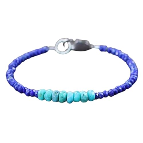 OPAL_WORLD Lapislazuli Türkis Armband 2,5-4 mm mit facettierten Perlen in Rondelle-Form und versilbertem Verschluss 18 cm | LBRC_OW_08099 von OPAL_WORLD
