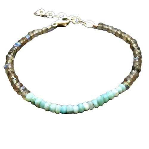 OPAL_WORLD Larimar und Labradorit Armband 3-3,5 mm mit facettierten Perlen in Rondelle-Form, verstellbarer versilberter Verschluss 18 cm | LBRC_OW_08135 OPAL_WORLD Larimar und Labradorit Armband 3-3,5 mm mit facettierten Perlen in Rondelle-Form, verstellbarer versilberter Verschluss 18 cm | LBRC_OW_08135 von OPAL_WORLD