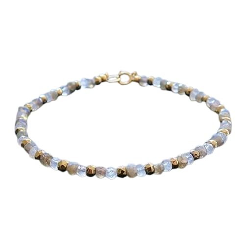 OPAL_WORLD Regenbogen-Mondstein-Armband Labradorit und Pyrit 3-3,5 mm mit facettierten Perlen in Rondelle-Form und vergoldetem Verschluss 18 cm | LBRC_OW_08507 OPAL_WORLD Regenbogen-Mondstein-Armband Labradorit und Pyrit 3-3,5 mm mit facettierten Perlen in Rondelle-Form und vergoldetem Verschluss 18 cm | LBRC_OW_08507 von OPAL_WORLD