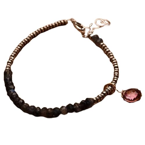 OPAL_WORLD Schwarzes Labradorit Armband mit rosa Topas 3,5 mm mit facettierten Perlen in Rondelle-Form und verstellbarem versilbertem Verschluss | LBRC_OW_07041 OPAL_WORLD Schwarzes Labradorit Armband mit rosa Topas 3,5 mm mit facettierten Perlen in Rondelle-Form und verstellbarem versilbertem Verschluss | LBRC_OW_07041 von OPAL_WORLD