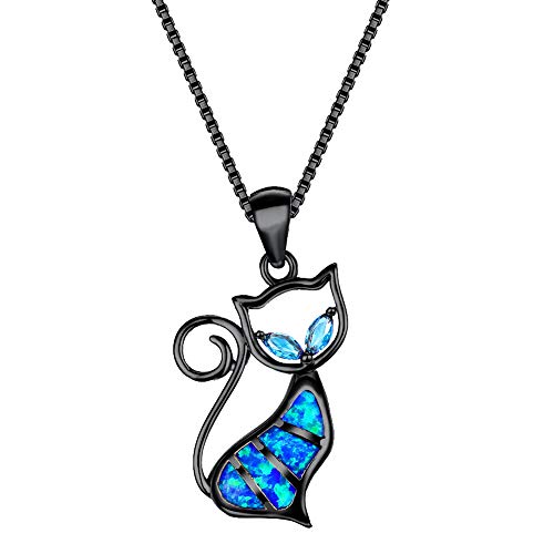 OPALead Katzen-Halskette, Opal-Katzen-Anhänger, Halskette für Damen, Schmuck-Geschenke, Metall, Erstellter Opal von OPALead