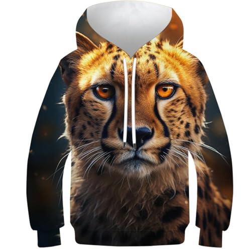 OPCALIS Unisex 3D Cheetah Hoodie Animals Langarm Pullover Sweatshirt Casual Mit Big Pockets 9-11Y von OPCALIS