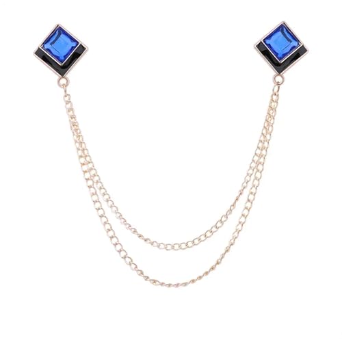 Anstecknadel Herren Anzug Geometrische Kristall Brosche Quaste Kette Revers Pin Herren Hemd Kragen Schmuck Hochzeit Party Broschen Zubehör(Gold Blue) von OPIGJUFD