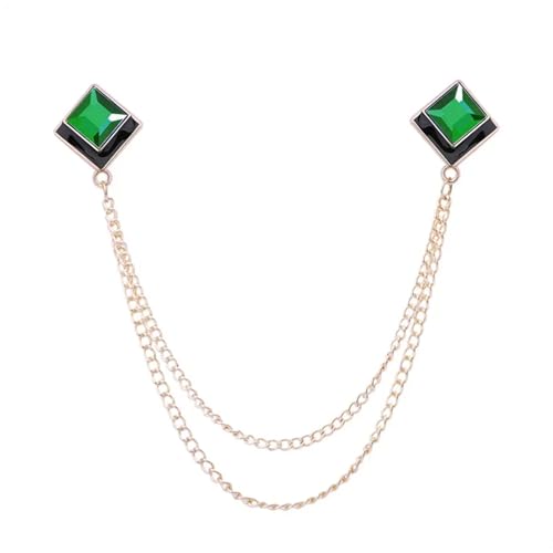 Anstecknadel Herren Anzug Geometrische Kristall Brosche Quaste Kette Revers Pin Herren Hemd Kragen Schmuck Hochzeit Party Broschen Zubehör(Gold Green) von OPIGJUFD