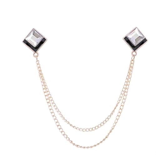 Anstecknadel Herren Anzug Geometrische Kristall Brosche Quaste Kette Revers Pin Herren Hemd Kragen Schmuck Hochzeit Party Broschen Zubehör(Gold White) von OPIGJUFD
