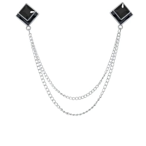 Anstecknadel Herren Anzug Geometrische Kristall Brosche Quaste Kette Revers Pin Herren Hemd Kragen Schmuck Hochzeit Party Broschen Zubehör(Sliver Black) von OPIGJUFD