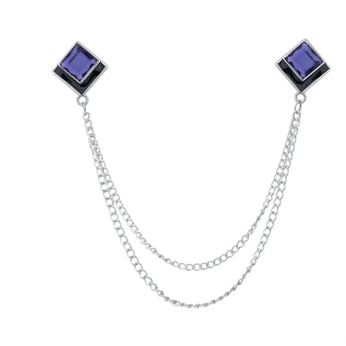 Anstecknadel Herren Anzug Geometrische Kristall Brosche Quaste Kette Revers Pin Herren Hemd Kragen Schmuck Hochzeit Party Broschen Zubehör(Sliver Deep blue) von OPIGJUFD