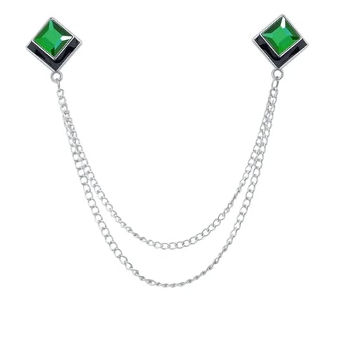Anstecknadel Herren Anzug Geometrische Kristall Brosche Quaste Kette Revers Pin Herren Hemd Kragen Schmuck Hochzeit Party Broschen Zubehör(Sliver Green) von OPIGJUFD