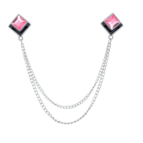 Anstecknadel Herren Anzug Geometrische Kristall Brosche Quaste Kette Revers Pin Herren Hemd Kragen Schmuck Hochzeit Party Broschen Zubehör(Sliver Pink) von OPIGJUFD