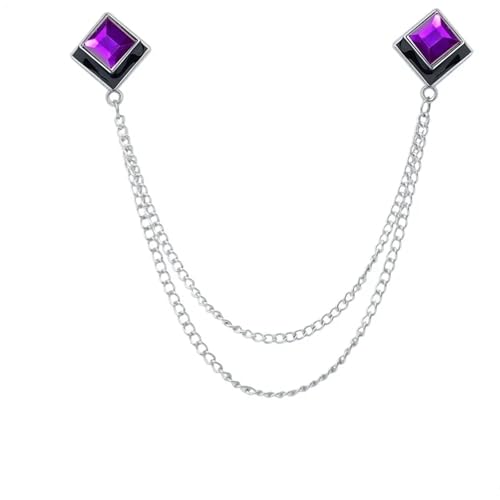Anstecknadel Herren Anzug Geometrische Kristall Brosche Quaste Kette Revers Pin Herren Hemd Kragen Schmuck Hochzeit Party Broschen Zubehör(Sliver Purple) von OPIGJUFD