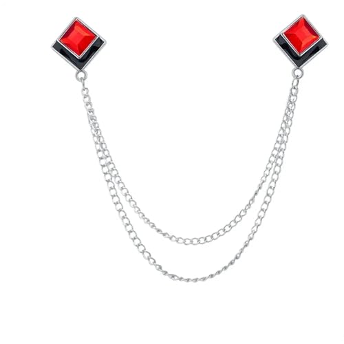 Anstecknadel Herren Anzug Geometrische Kristall Brosche Quaste Kette Revers Pin Herren Hemd Kragen Schmuck Hochzeit Party Broschen Zubehör(Sliver Red) von OPIGJUFD