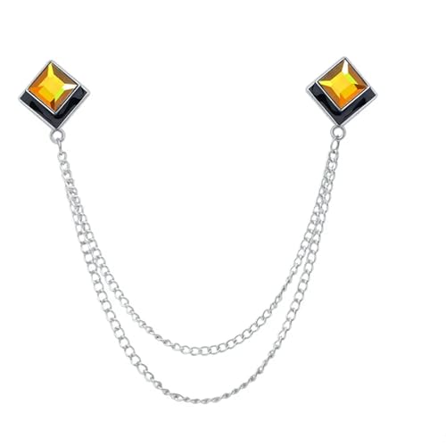 Anstecknadel Herren Anzug Geometrische Kristall Brosche Quaste Kette Revers Pin Herren Hemd Kragen Schmuck Hochzeit Party Broschen Zubehör(Sliver Yellow) von OPIGJUFD