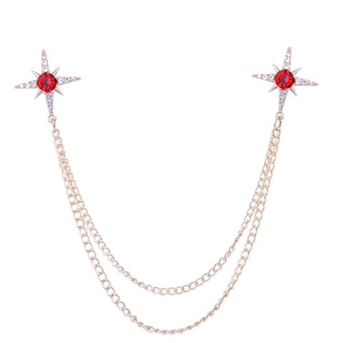 Anstecknadel Herren Anzug Quaste Kette Stern Brosche Strass Kristall Anstecknadel Abzeichen Herren Hemd Kragen Pins Schmuck Broschen(Gold Red) von OPIGJUFD