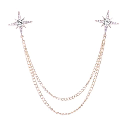Anstecknadel Herren Anzug Quaste Kette Stern Brosche Strass Kristall Anstecknadel Abzeichen Herren Hemd Kragen Pins Schmuck Broschen(Gold White) von OPIGJUFD