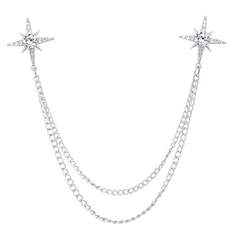 Anstecknadel Herren Anzug Quaste Kette Stern Brosche Strass Kristall Anstecknadel Abzeichen Herren Hemd Kragen Pins Schmuck Broschen(Sliver White) von OPIGJUFD