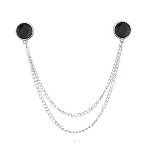 Anstecknadel Herren Anzug Quaste Kleid Hemdkragen Pin Vielseitige Strasskette Personalisierte Accessoires Brosche(Silver black) von OPIGJUFD
