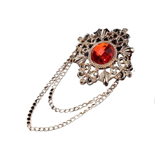 Anstecknadel Herren Anzug Retro Brosche Herren Anzug Pin Vintage Strass Quaste Anstecknadeln mit Kette Abzeichen Schmuck Zubehör(Gold Red) von OPIGJUFD