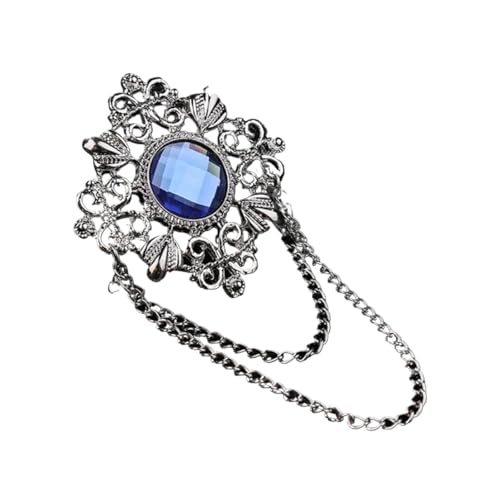Anstecknadel Herren Anzug Retro Brosche Herren Anzug Pin Vintage Strass Quaste Anstecknadeln mit Kette Abzeichen Schmuck Zubehör(Silver Blue) von OPIGJUFD