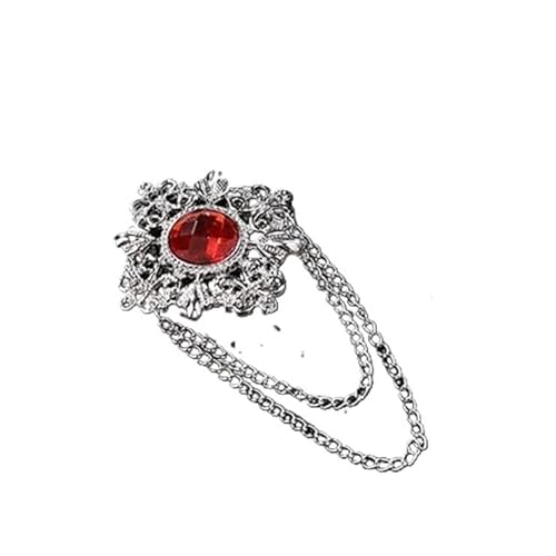Anstecknadel Herren Anzug Retro Brosche Herren Anzug Pin Vintage Strass Quaste Anstecknadeln mit Kette Abzeichen Schmuck Zubehör(Silver Red) von OPIGJUFD