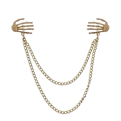 Anstecknadel Herren Anzug Retro-Broschen, Hemdkragennadeln mit Ketten, for Männer und Frauen, Charm Palm, universelle Retro-Kettenbrosche(Gold) von OPIGJUFD