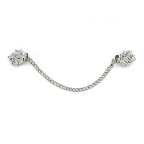 Anstecknadel Herren Anzug Vintage Blume Kette Strickjacke Clip Retro Quaste Schnallen Mantel Hemd Kragen Brosche Pin Schmuck Kleidung Zubehör(Leaf paleo silver) von OPIGJUFD