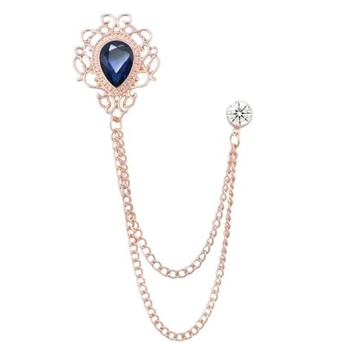 Anstecknadel Herren Anzug Vintage Quaste Kette Broschen Strass Kristall Anstecknadeln Hemd Anzug Kragen Pin Modeschmuck for Männer Frauen Zubehör(Gold Deep blue) von OPIGJUFD