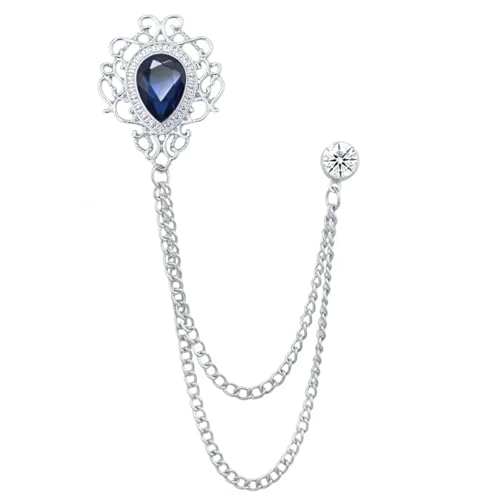 Anstecknadel Herren Anzug Vintage Quaste Kette Broschen Strass Kristall Anstecknadeln Hemd Anzug Kragen Pin Modeschmuck for Männer Frauen Zubehör(Sliver Deep blue) von OPIGJUFD