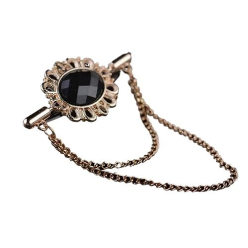 Anstecknadel Herren Anzug Vintage Quaste Kristall Oval Kragen Brosche Mit Kette Pin Schnalle for Frauen Männer Revers Anzug Hemd Kleidung Zubehör(Black) von OPIGJUFD