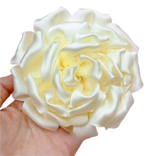 Brosche Damen 11 CM Handgefertigte Stoff Rose Blume Brosche Corsage Anstecknadeln for Frauen Zubehör Hochzeit Schmuck(Beige) von OPIGJUFD