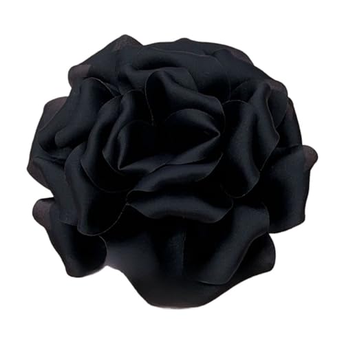 Brosche Damen 11 CM Handgefertigte Stoff Rose Blume Brosche Corsage Anstecknadeln for Frauen Zubehör Hochzeit Schmuck(Black) von OPIGJUFD