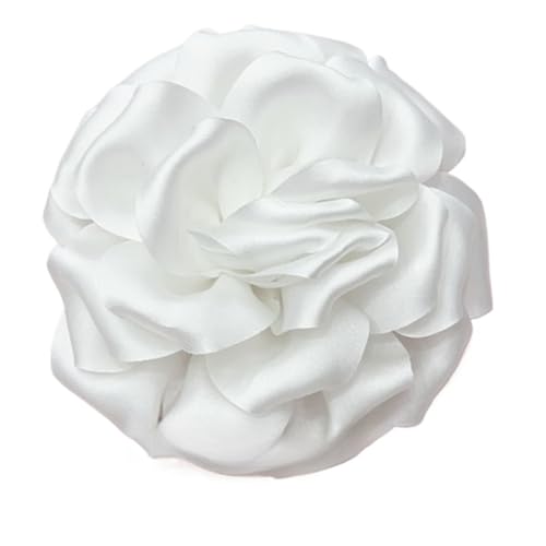 Brosche Damen 11 CM Handgefertigte Stoff Rose Blume Brosche Corsage Anstecknadeln for Frauen Zubehör Hochzeit Schmuck(White) von OPIGJUFD