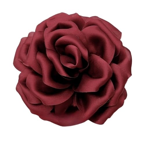 Brosche Damen 11 CM Handgefertigte Stoff Rose Blume Brosche Corsage Anstecknadeln for Frauen Zubehör Hochzeit Schmuck(Wine Red) von OPIGJUFD