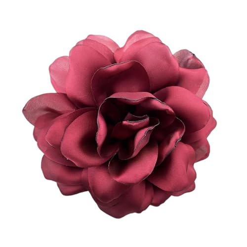 Brosche Damen 12 cm Satin Kamelienblume Nischenbrosche Anstecknadel for Damen Kleidung Accessoires Pins(Dark Red) von OPIGJUFD