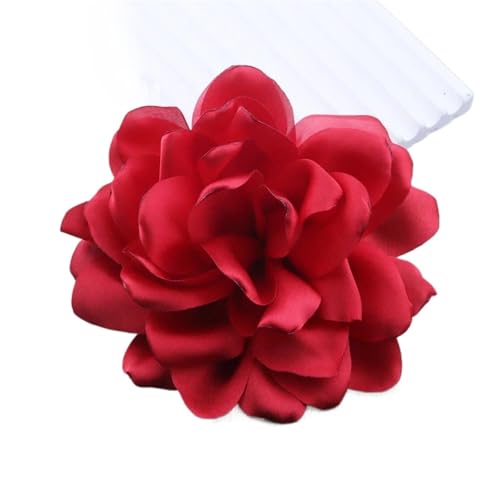 Brosche Damen 12 cm Satin Kamelienblume Nischenbrosche Anstecknadel for Damen Kleidung Accessoires Pins(Red) von OPIGJUFD