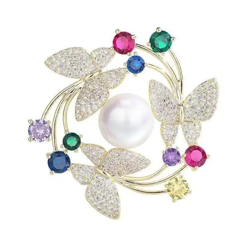 Brosche Damen Elegante Frauen Mädchen Exquisite Kristall Perle Blume Broschen Pins Dame Strass Anzug Mantel Zubehör Schmuck(Multi-colored) von OPIGJUFD