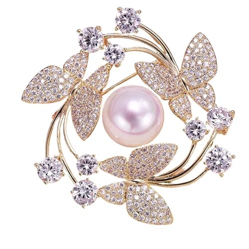 Brosche Damen Elegante Frauen Mädchen Exquisite Kristall Perle Blume Broschen Pins Dame Strass Anzug Mantel Zubehör Schmuck(Sliver) von OPIGJUFD