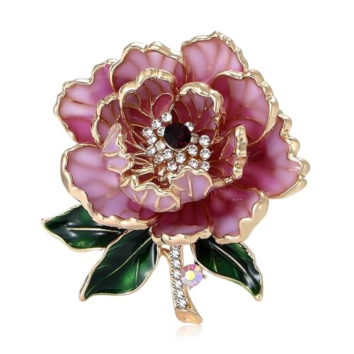 Brosche Damen Emaille rosa Pfingstrose Blumenbroschen for Frauen Unisex Pflanzennadeln Bankett Party Schmuck Zubehör von OPIGJUFD