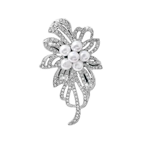 Brosche Damen Kristall Brosche for Frauen Glänzende Strass Perle Blume Broschen Kleidung Pins Party Schmuck von OPIGJUFD
