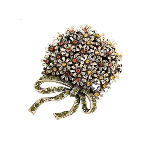 Brosche Damen Retro Farbe Strass Schleife Blume Brosche Legierung Pin Kleidung Zubehör von OPIGJUFD