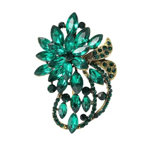 Brosche Damen Strass-Blumenbroschen for Damen, Unisex, mehrfarbig, Kristallgläser, Anstecknadel, Büro-Party-Zubehör(Green) von OPIGJUFD