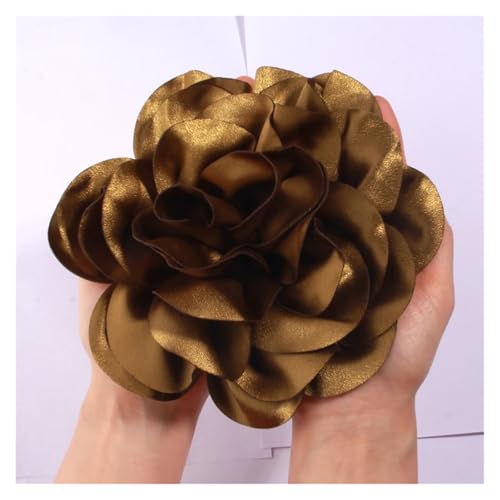 Haarspange Mit Rosenblume 19CM Große Handgemachte Satin Blumen Headwear Catwalk-Bühne Leistung Haarnadel(Gold Green,With brooches) von OPIGJUFD