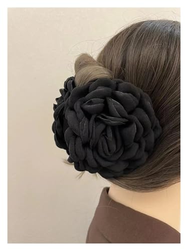 Haarspange Mit Rosenblume 2 stücke Stoff Riesige Rose Blume Haar Clip Haar Klaue Übertreiben Elegante Haarspange Kopfbedeckung Haar Klemmen(Black-10cm) von OPIGJUFD