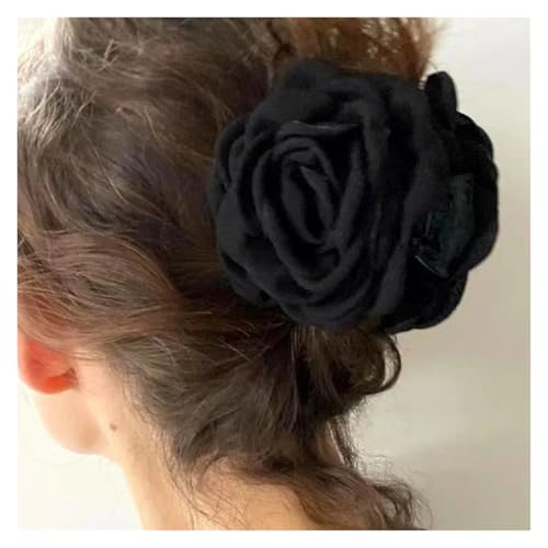 Haarspange Mit Rosenblume 2 stücke Stoff Riesige Rose Blume Haar Clip Haar Klaue Übertreiben Elegante Haarspange Kopfbedeckung Haar Klemmen(Black-8cm) von OPIGJUFD