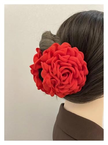 Haarspange Mit Rosenblume 2 stücke Stoff Riesige Rose Blume Haar Clip Haar Klaue Übertreiben Elegante Haarspange Kopfbedeckung Haar Klemmen(Red-10cm) von OPIGJUFD